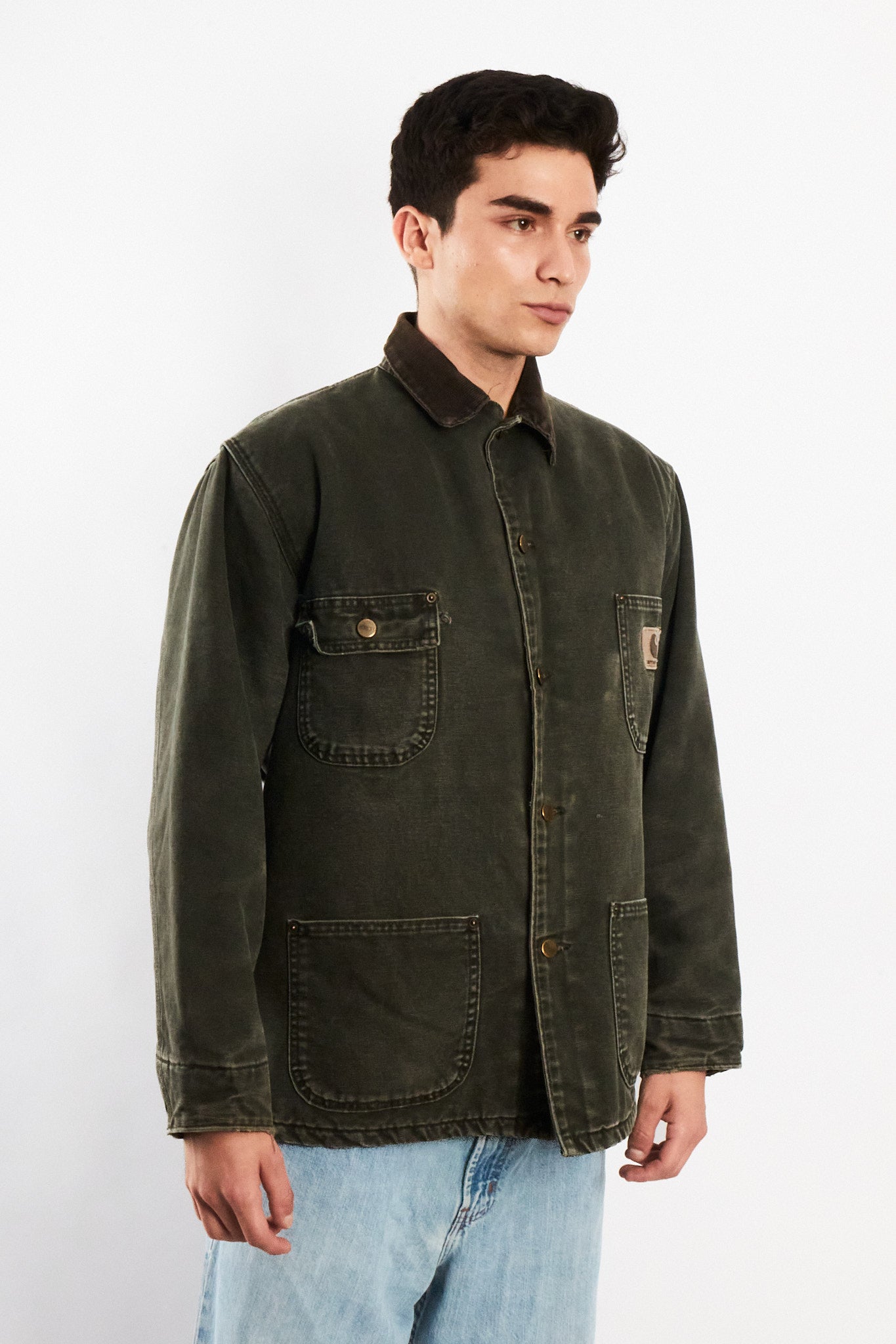 2000 Vintage Carhartt Moss Green Sandstone Michigan Chore Coat (M)