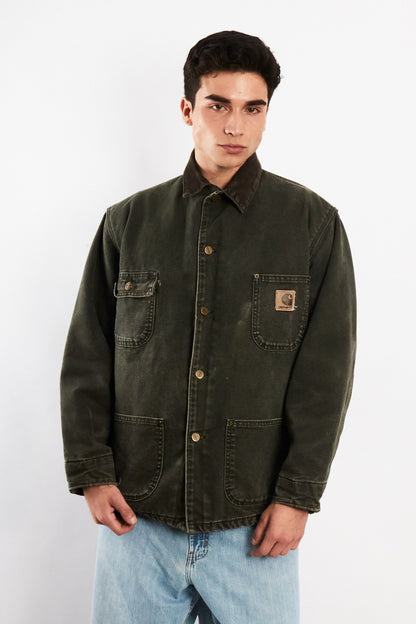 2000 Vintage Carhartt Moss Green Sandstone Michigan Chore Coat (M)