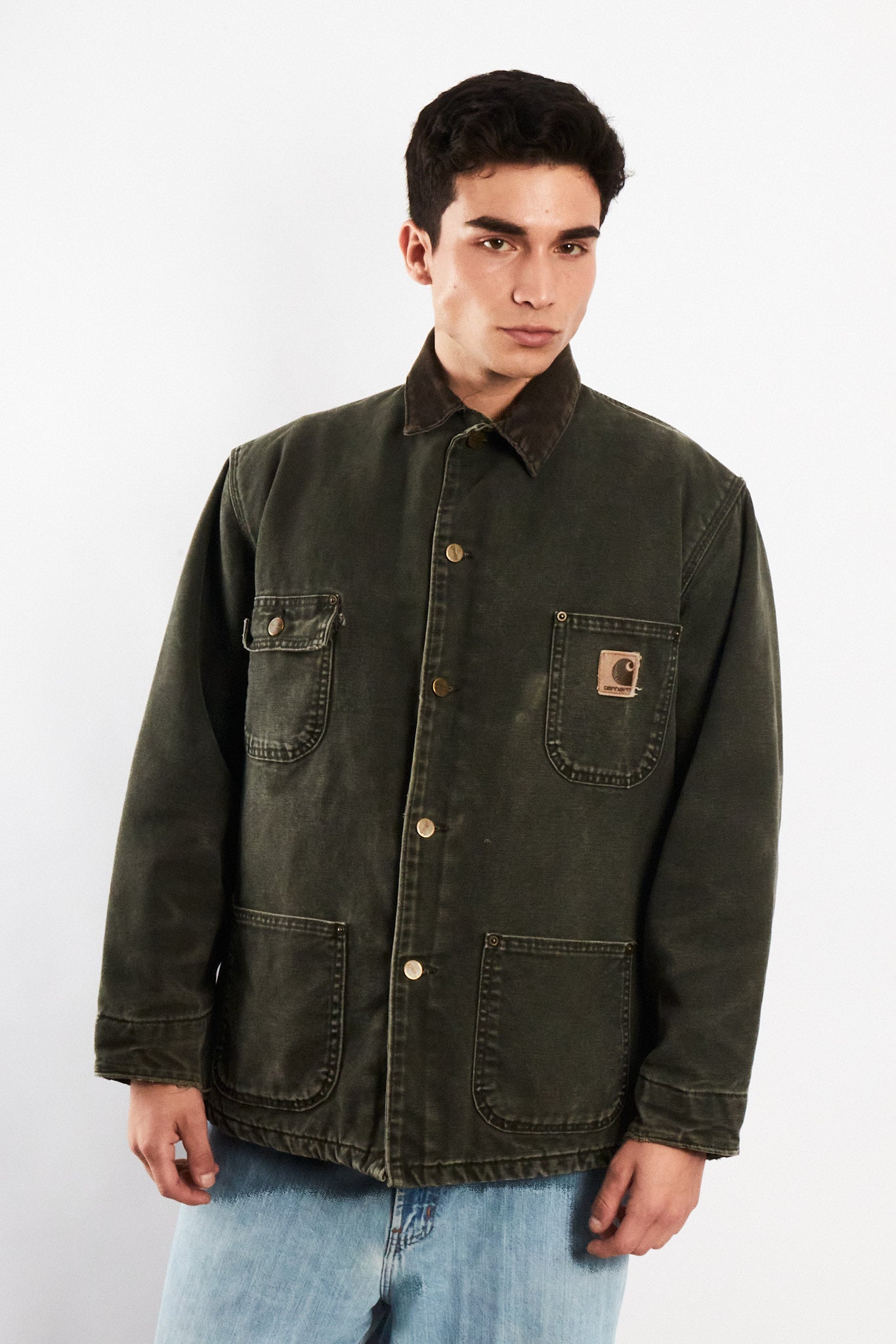 2000 Vintage Carhartt Moss Green Sandstone Michigan Chore Coat (M)