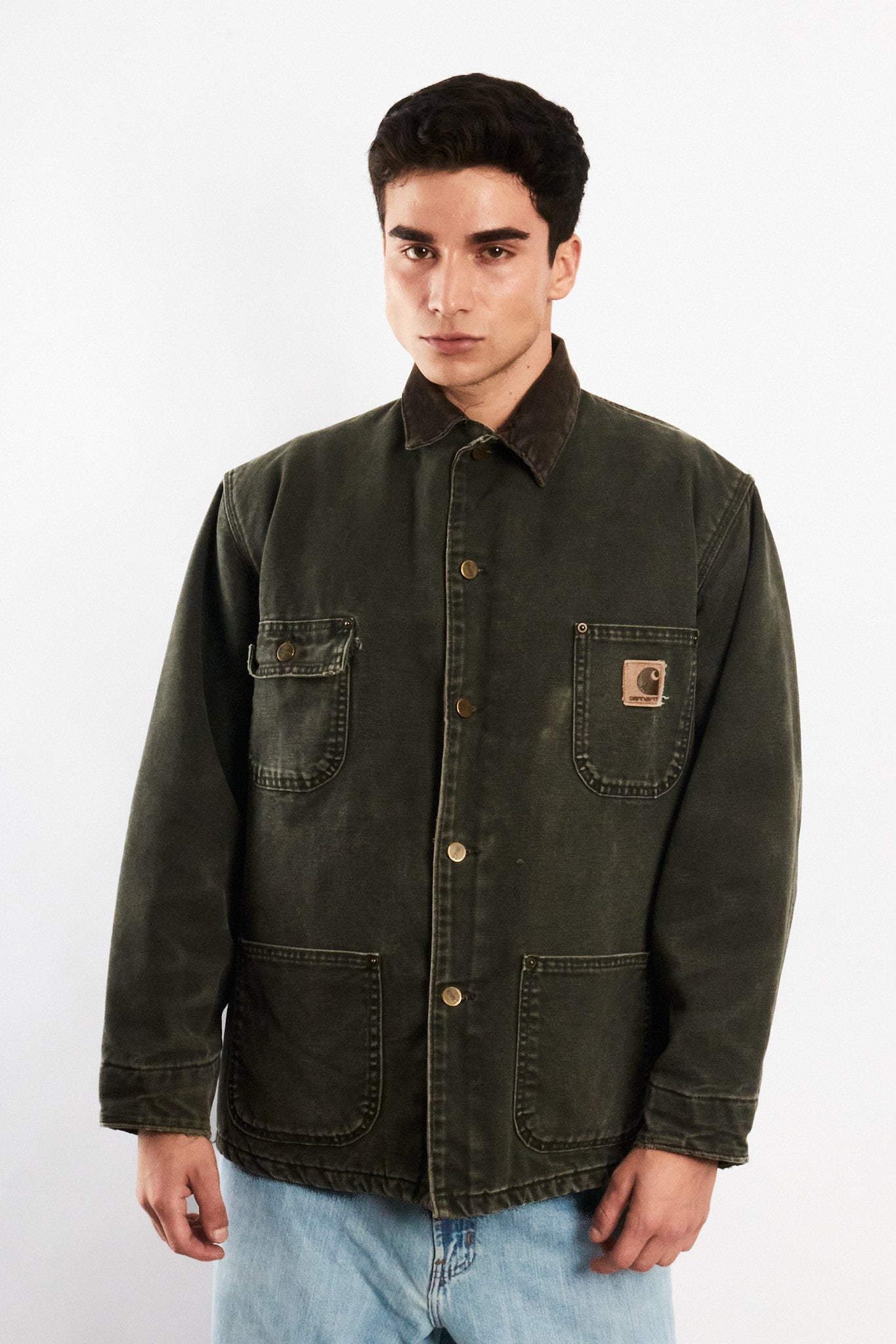 2000 Vintage Carhartt Moss Green Sandstone Michigan Chore Coat (M)
