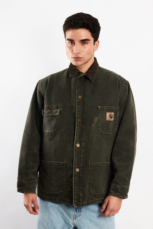 2000 Vintage Carhartt Moss Green Sandstone Michigan Chore Coat (M)