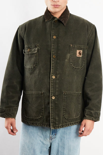 2000 Vintage Carhartt Moss Green Sandstone Michigan Chore Coat (M)
