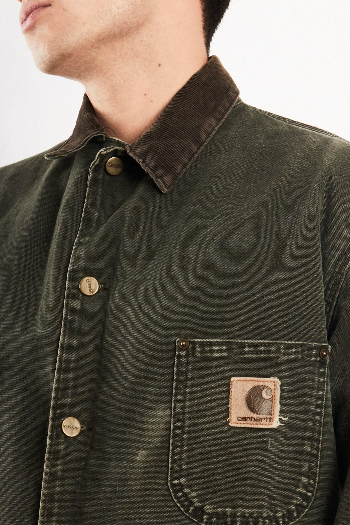 2000 Vintage Carhartt Moss Green Sandstone Michigan Chore Coat (M)