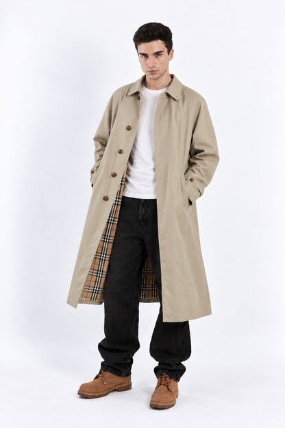 2000 Vintage Burberry's Beige Tartan Trench Coat (L/XL)
