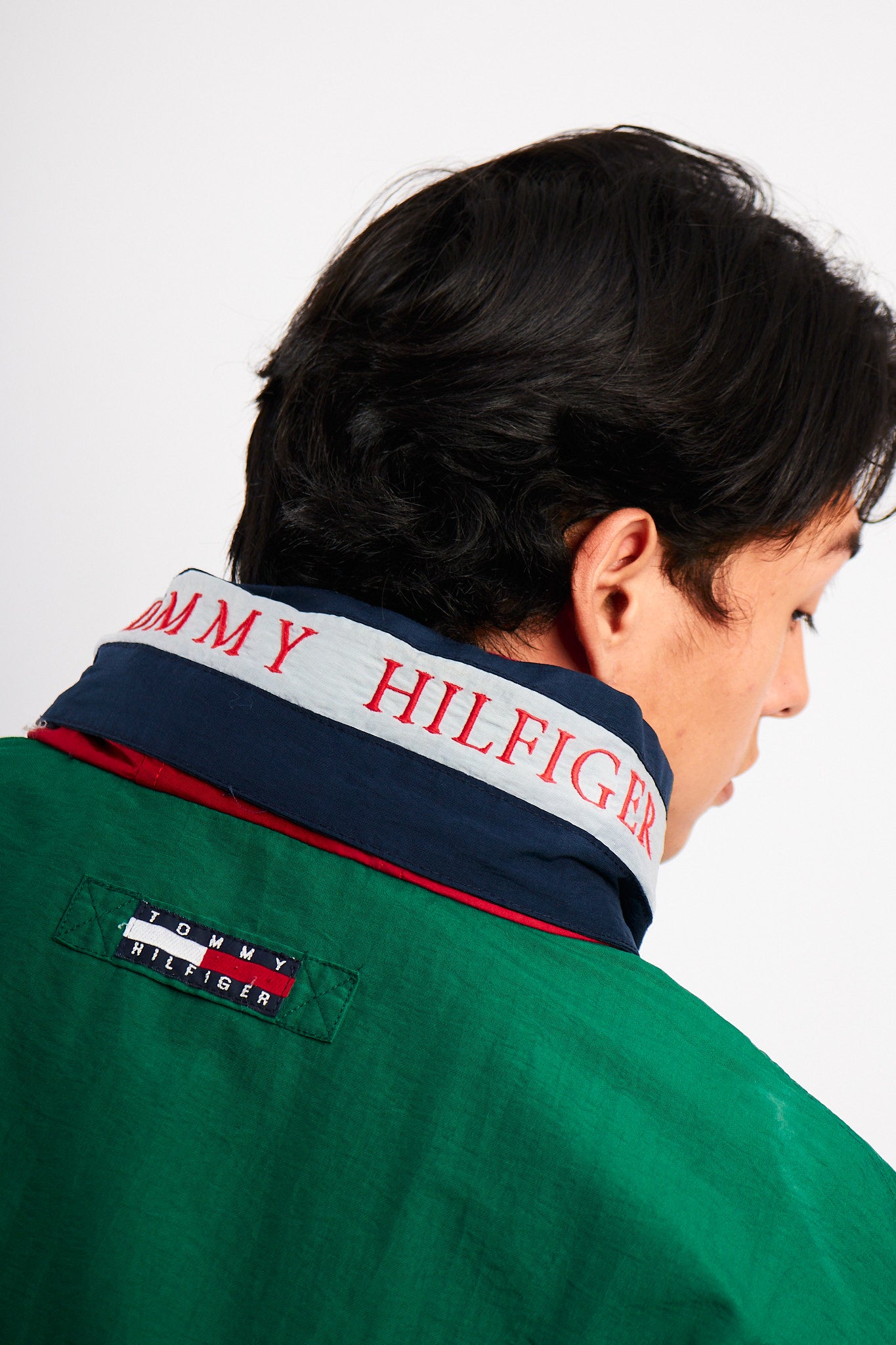 1990 Vintage Tommy Spell Out Collar Colorblock Jacket (L)