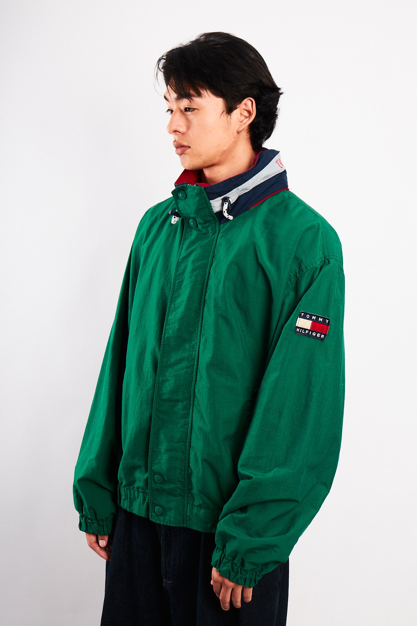 1990 Vintage Tommy Spell Out Collar Colorblock Jacket (L)