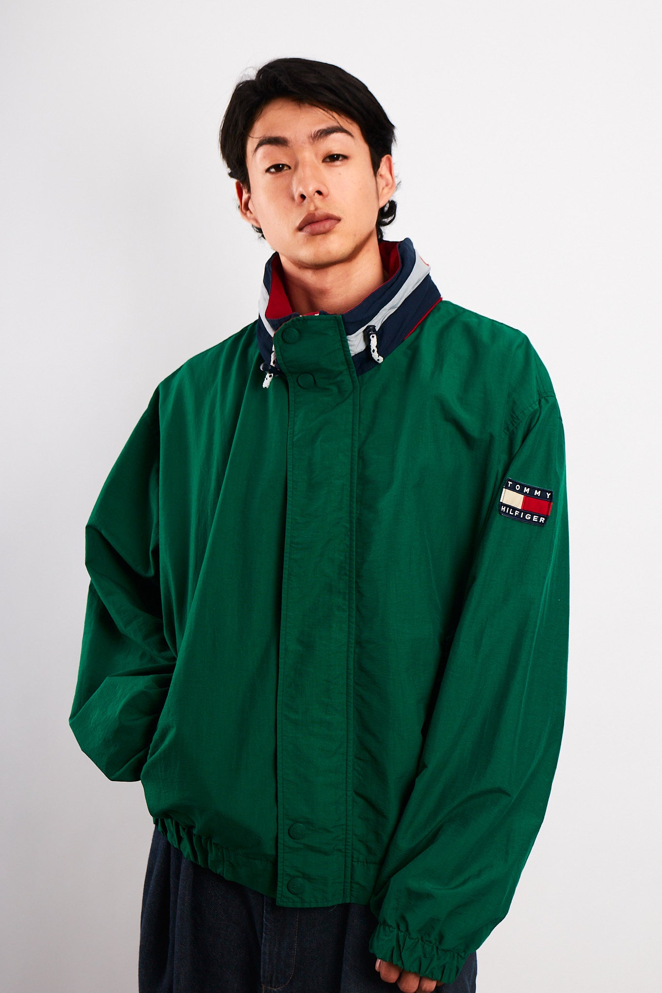 1990 Vintage Tommy Spell Out Collar Colorblock Jacket (L)