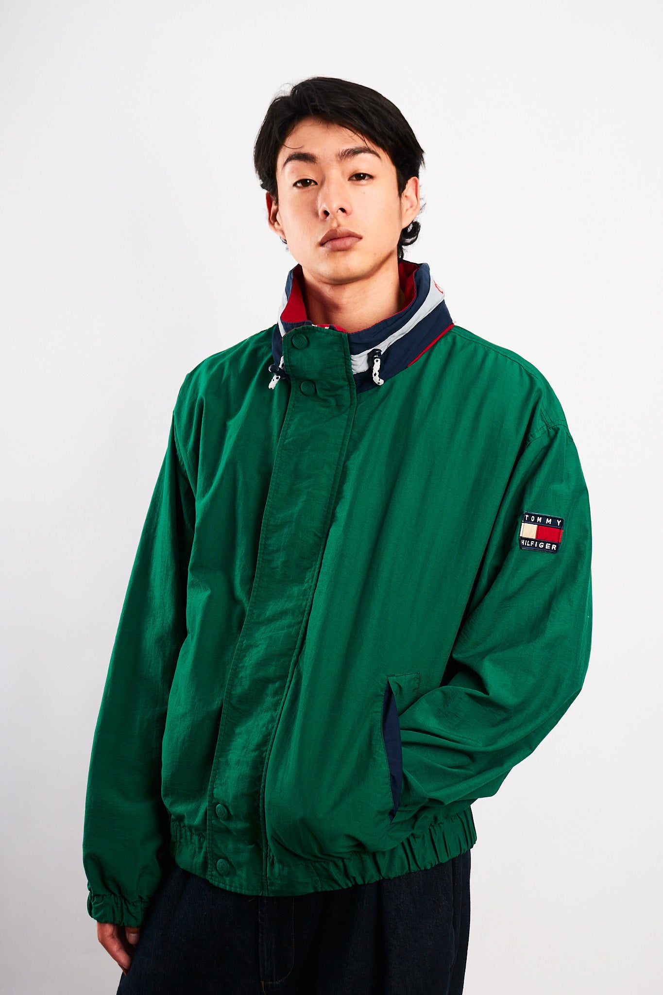 1990 Vintage Tommy Spell Out Collar Colorblock Jacket (L)