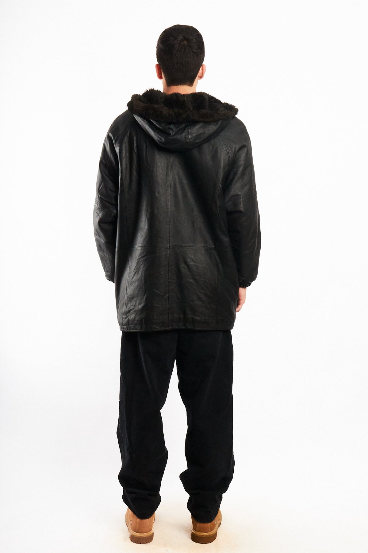 2000 Vintage Reversible Leather / Faux Fur Hooded Coat (L/XL)