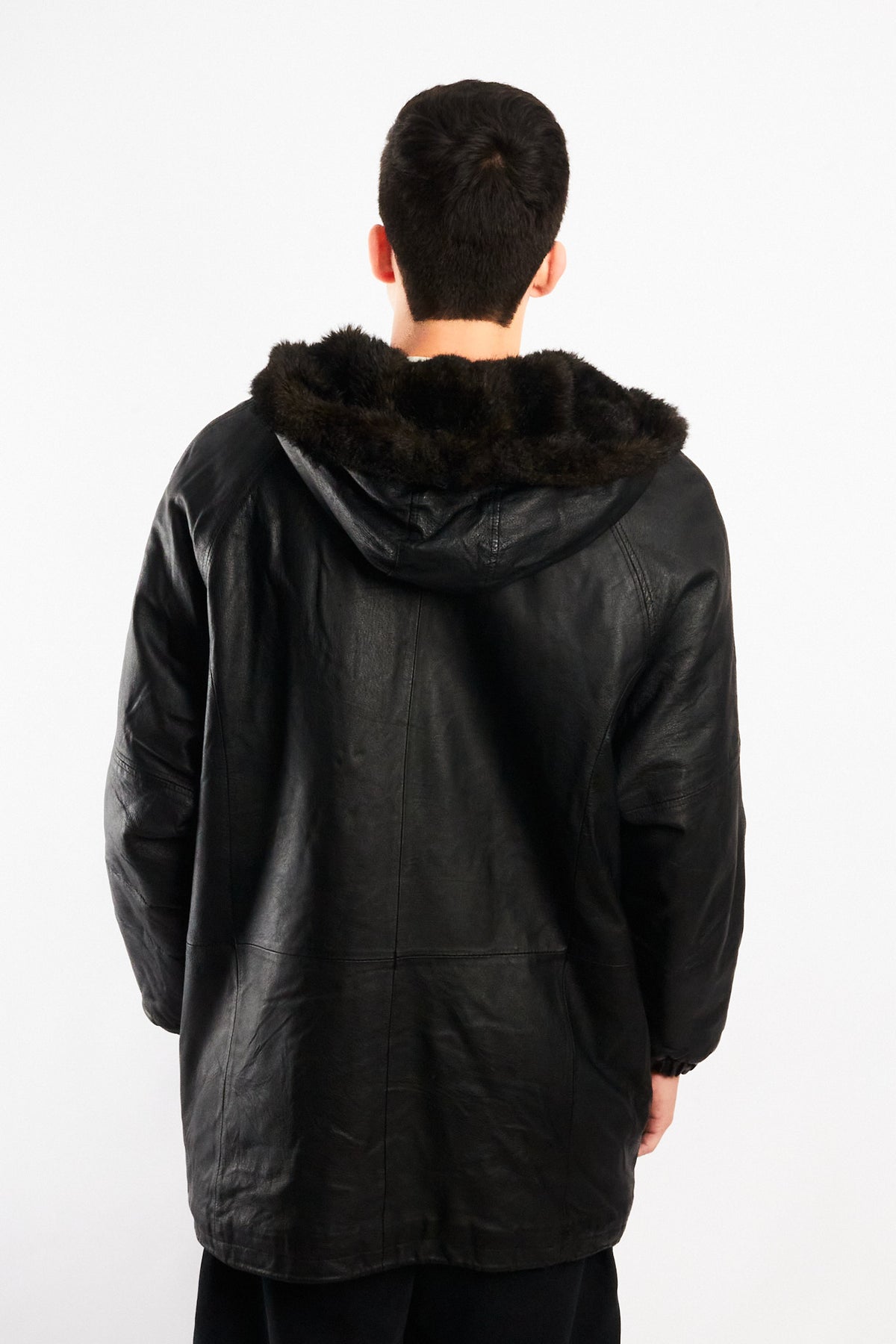 2000 Vintage Reversible Leather / Faux Fur Hooded Coat (L/XL)