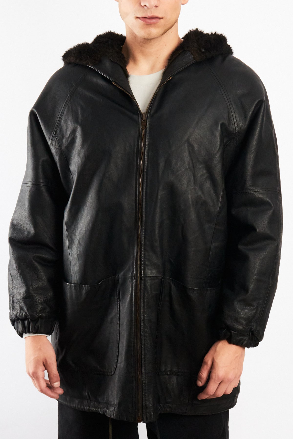 2000 Vintage Reversible Leather / Faux Fur Hooded Coat (L/XL)