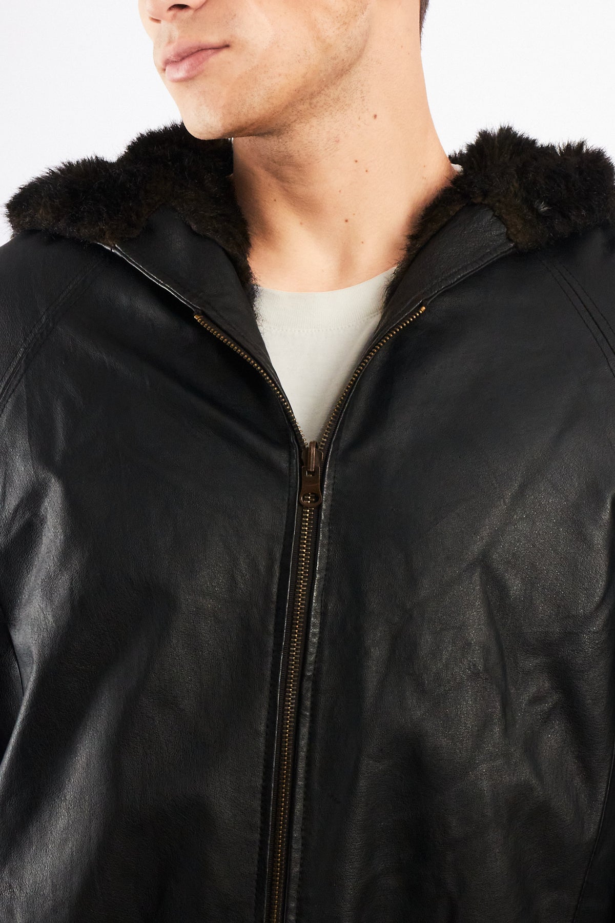 2000 Vintage Reversible Leather / Faux Fur Hooded Coat (L/XL)
