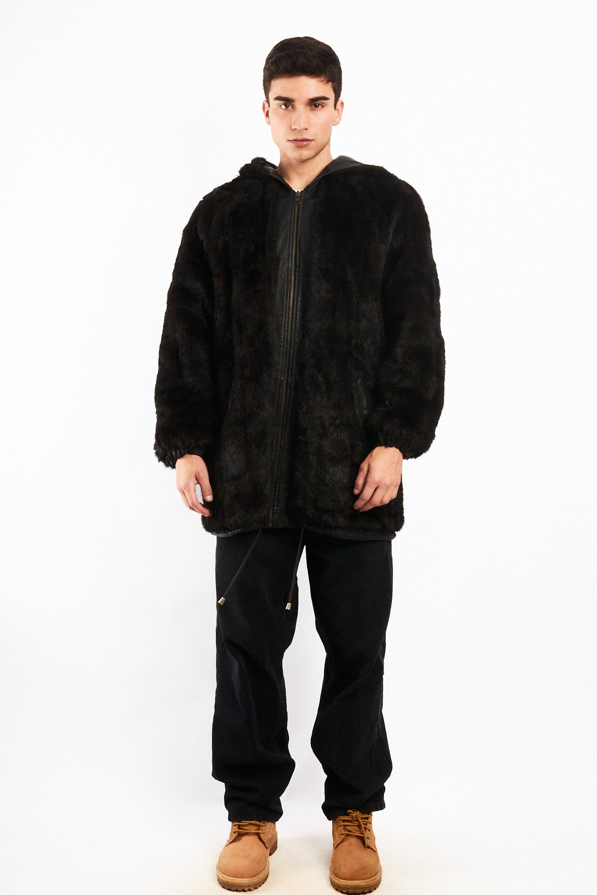 2000 Vintage Reversible Leather / Faux Fur Hooded Coat (L/XL)