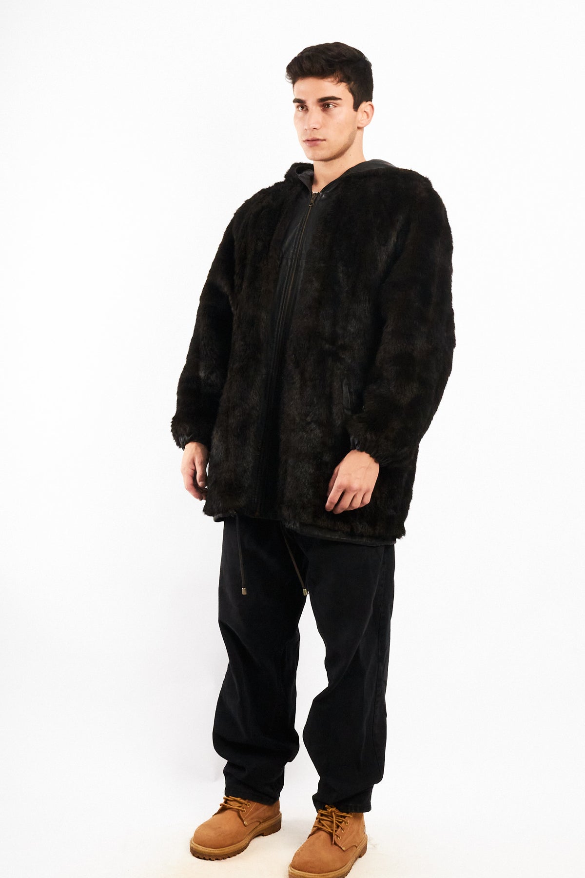 2000 Vintage Reversible Leather / Faux Fur Hooded Coat (L/XL)