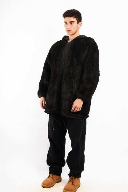 2000 Vintage Reversible Leather / Faux Fur Hooded Coat (L/XL)