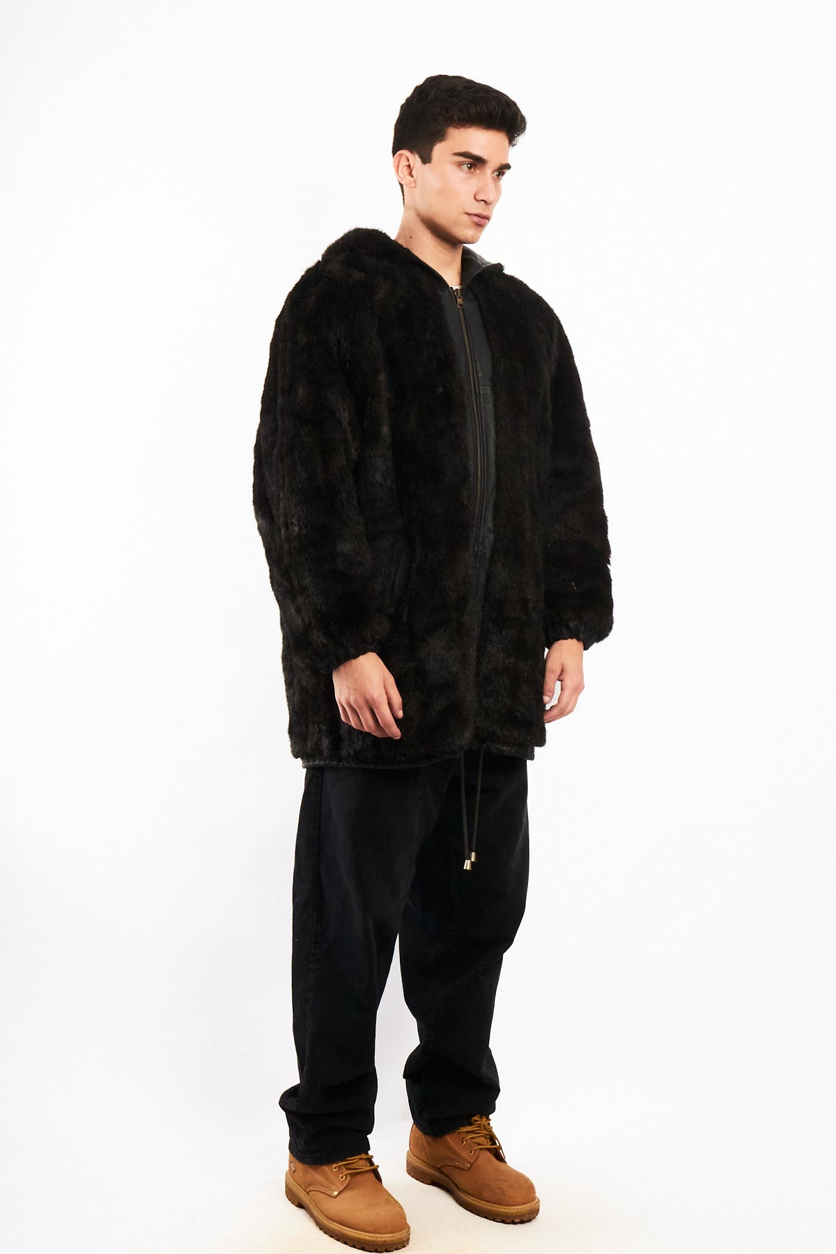 2000 Vintage Reversible Leather / Faux Fur Hooded Coat (L/XL)