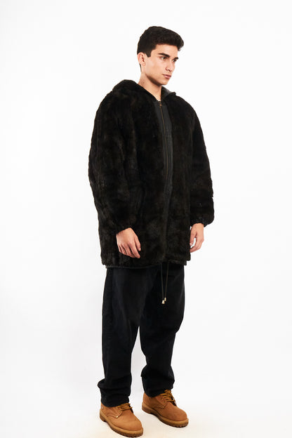2000 Vintage Reversible Leather / Faux Fur Hooded Coat (L/XL)