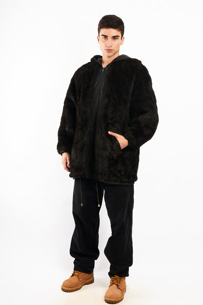 2000 Vintage Reversible Leather / Faux Fur Hooded Coat (L/XL)