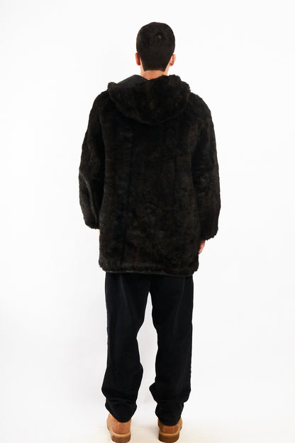 2000 Vintage Reversible Leather / Faux Fur Hooded Coat (L/XL)