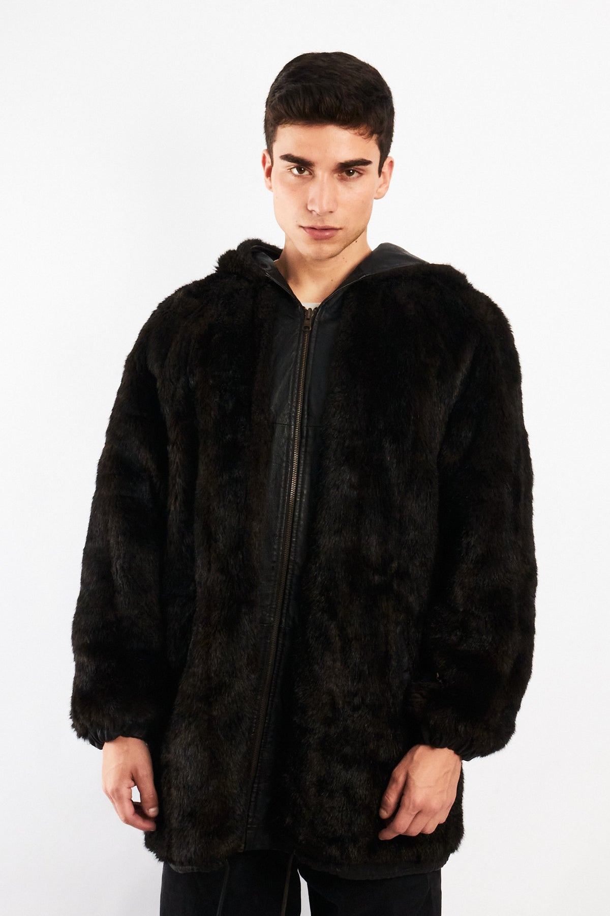 2000 Vintage Reversible Leather / Faux Fur Hooded Coat (L/XL)