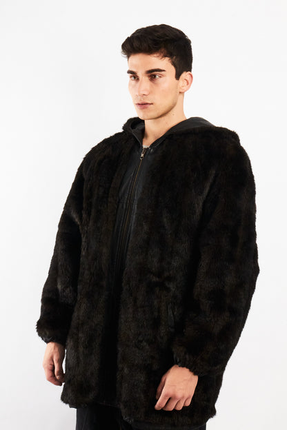 2000 Vintage Reversible Leather / Faux Fur Hooded Coat (L/XL)