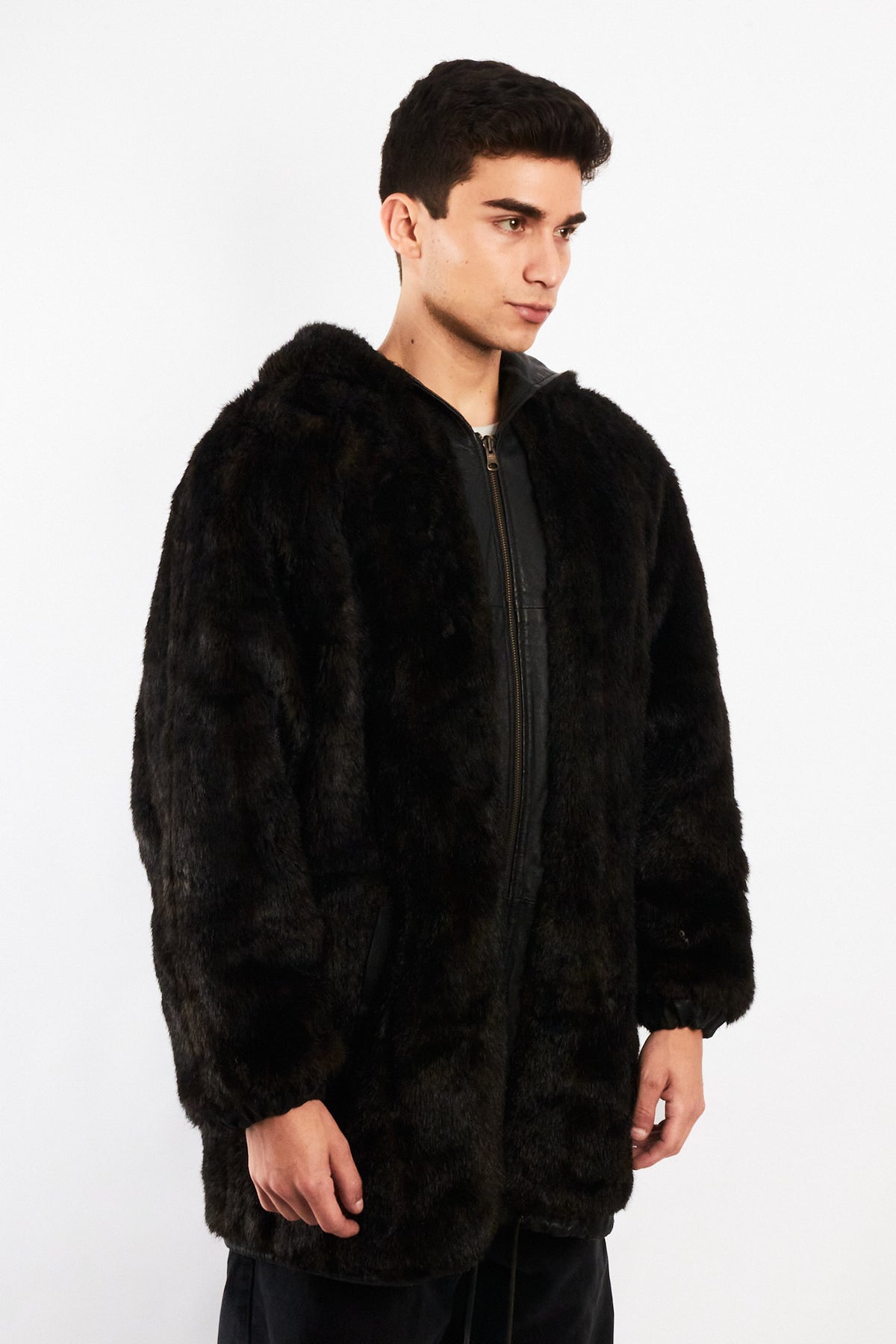 2000 Vintage Reversible Leather / Faux Fur Hooded Coat (L/XL)