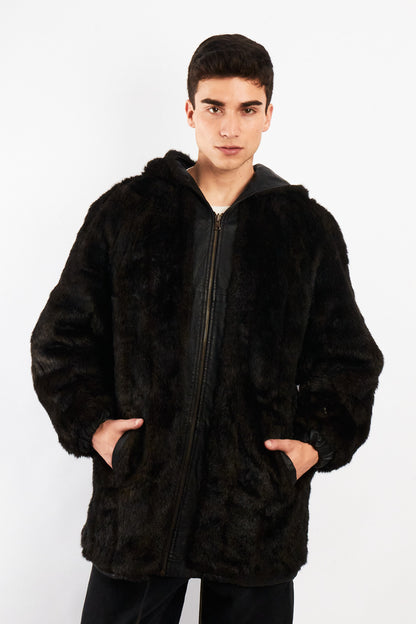 2000 Vintage Reversible Leather / Faux Fur Hooded Coat (L/XL)