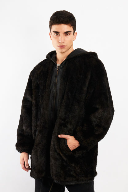 2000 Vintage Reversible Leather / Faux Fur Hooded Coat (L/XL)