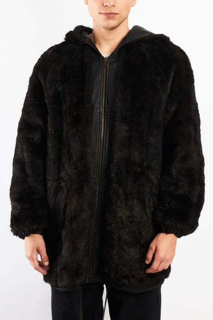 2000 Vintage Reversible Leather / Faux Fur Hooded Coat (L/XL)