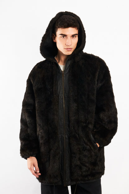 2000 Vintage Reversible Leather / Faux Fur Hooded Coat (L/XL)