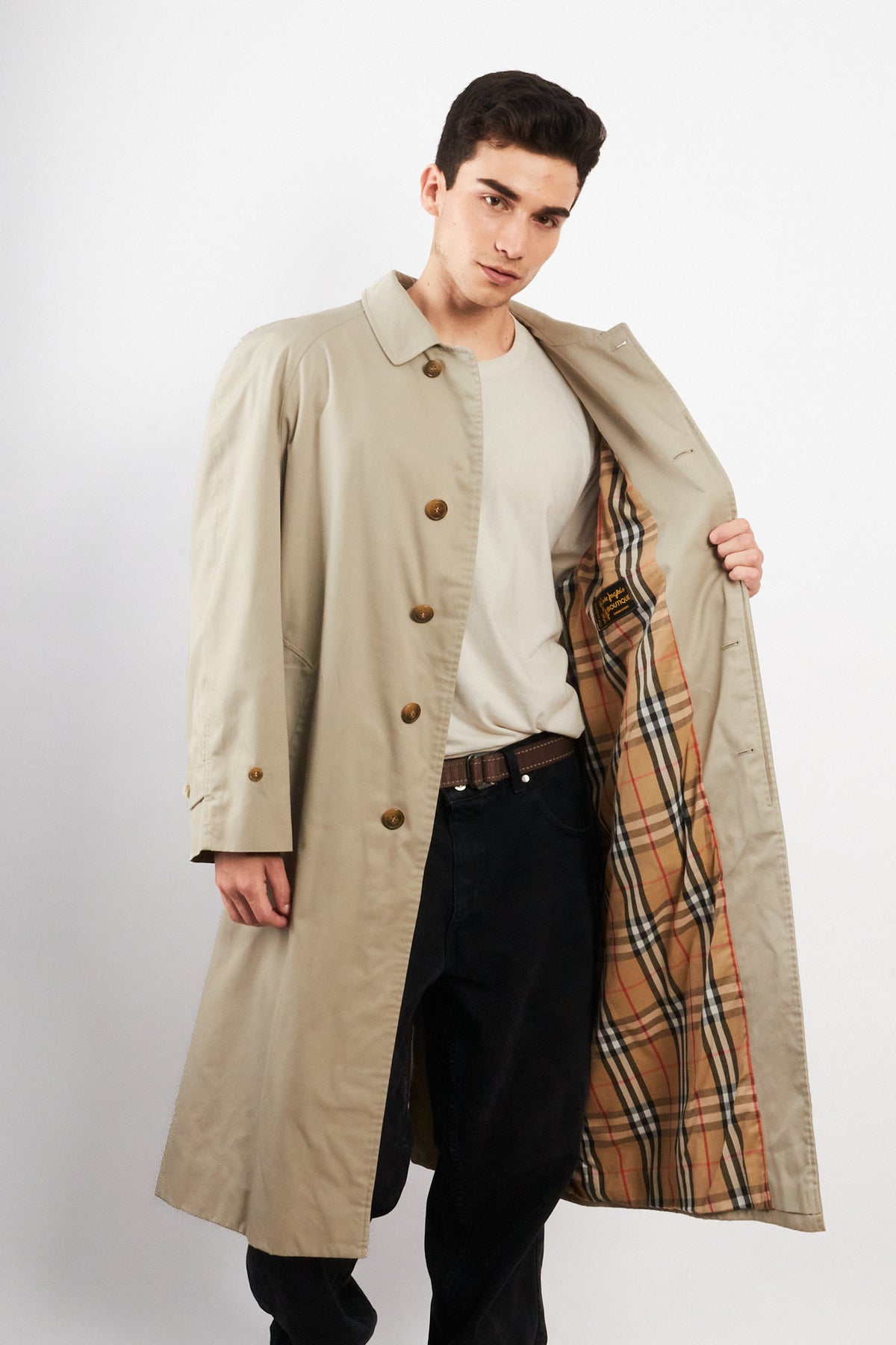 2000 Vintage Burberry's Beige Tartan Trench Coat (L/XL)