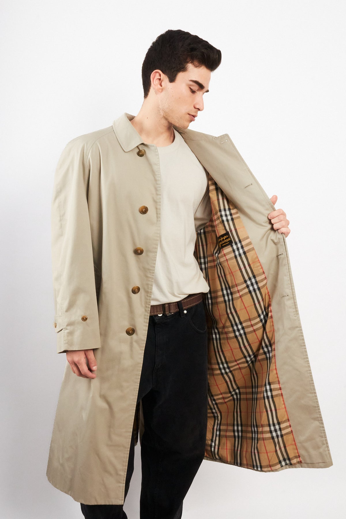 2000 Vintage Burberry's Beige Tartan Trench Coat (L/XL)