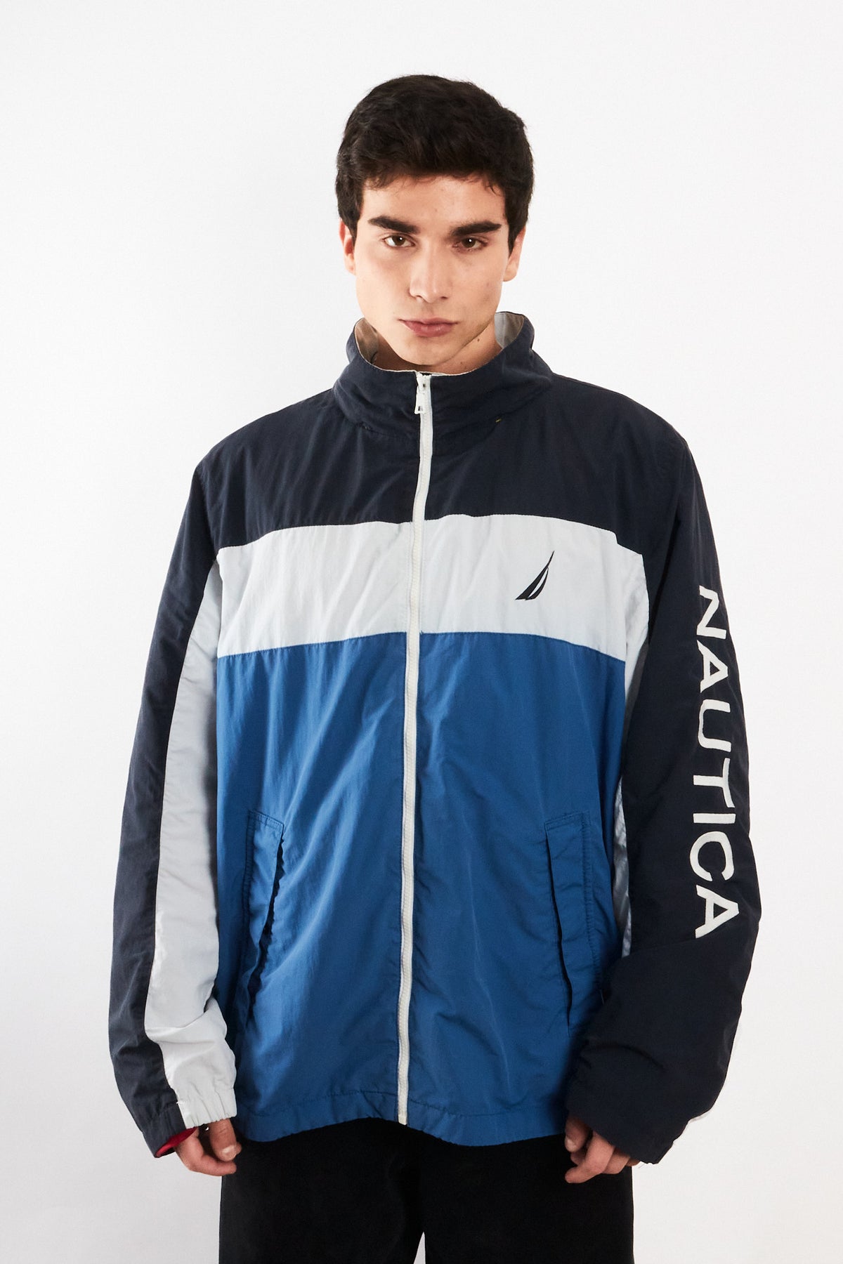 2010 Nautica Colorblock Retro Impermeable Spellout Jacket (L/XL)