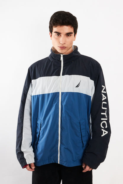 2010 Nautica Colorblock Retro Impermeable Spellout Jacket (L/XL)