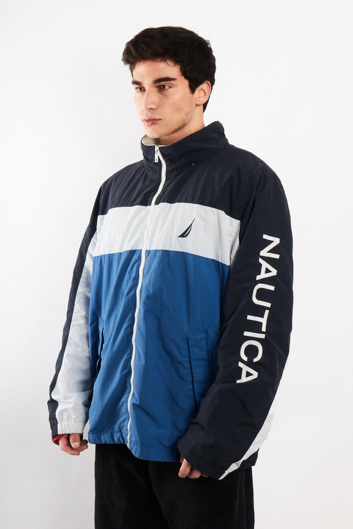 2010 Nautica Colorblock Retro Impermeable Spellout Jacket (L/XL)