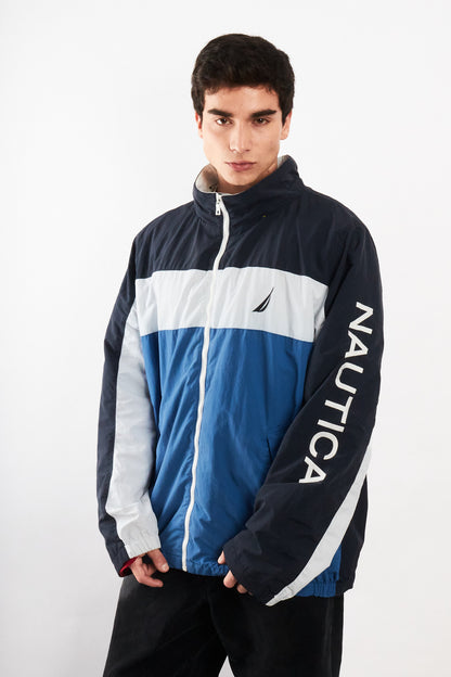 2010 Nautica Colorblock Retro Impermeable Spellout Jacket (L/XL)