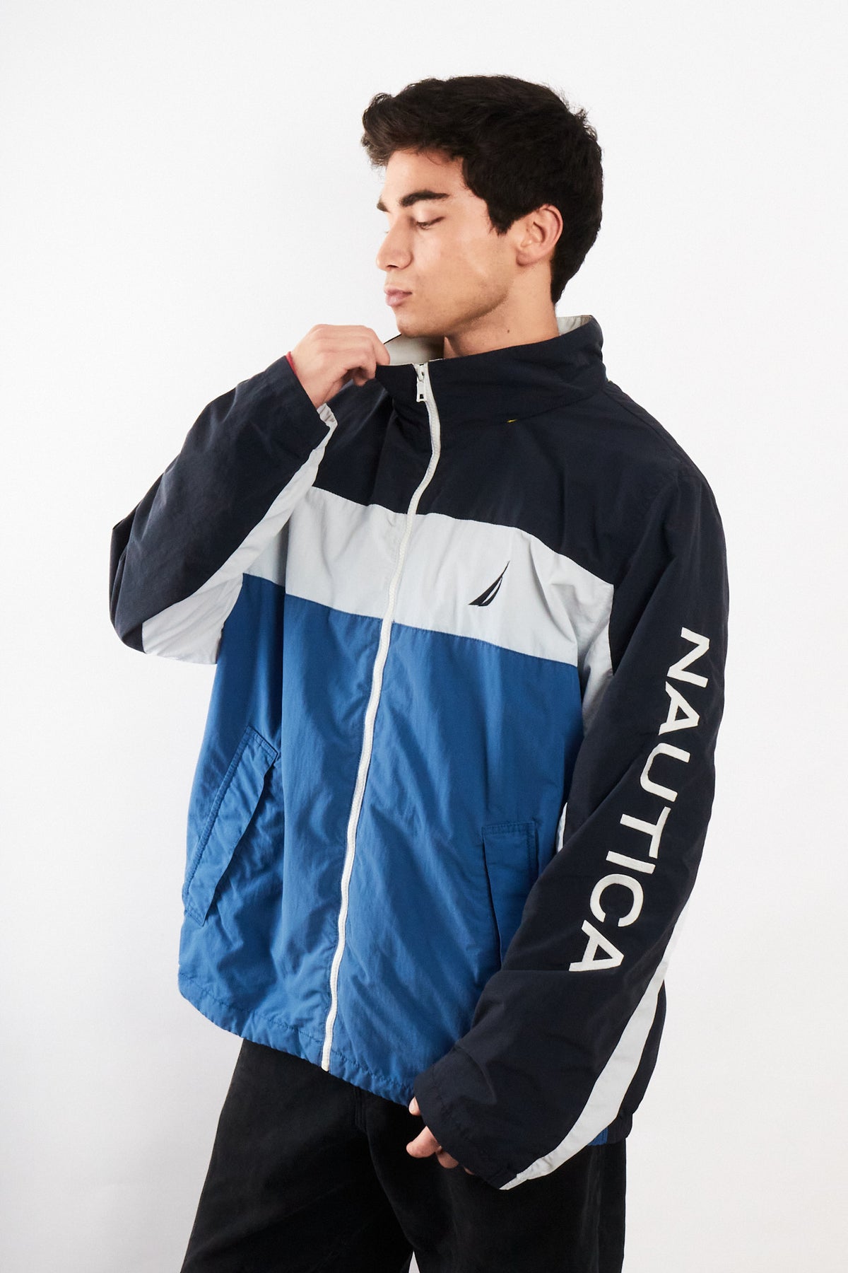 2010 Nautica Colorblock Retro Impermeable Spellout Jacket (L/XL)