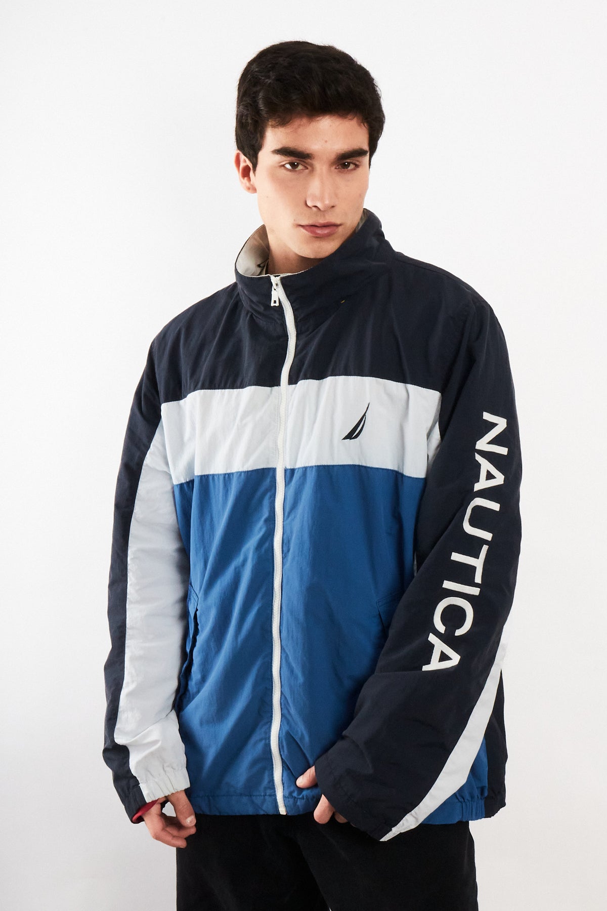 2010 Nautica Colorblock Retro Impermeable Spellout Jacket (L/XL)
