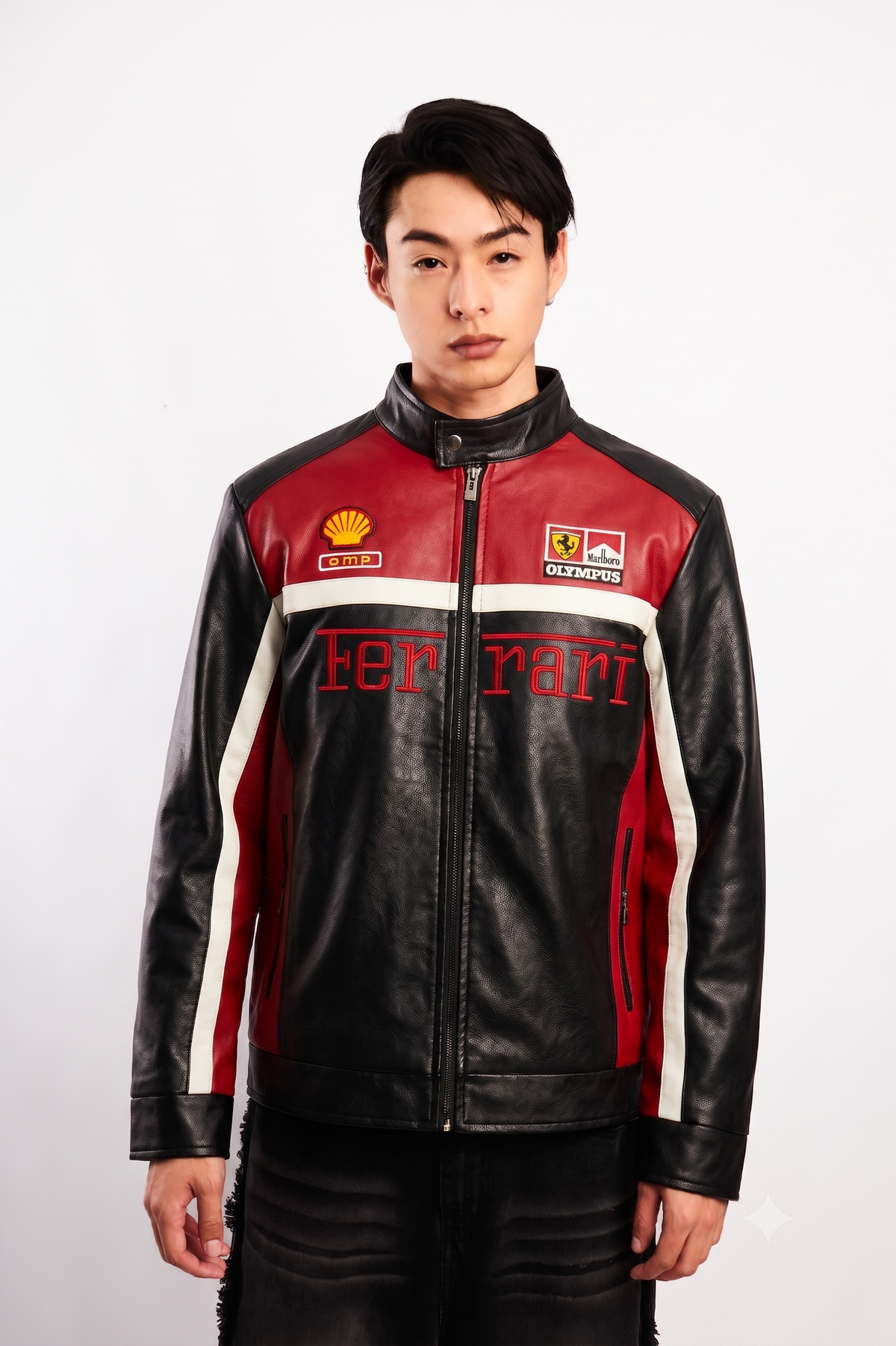 F1 Scuderia Ferrari Schumacher Rosso and Black Edition Vegan Leather Racing Jacket
