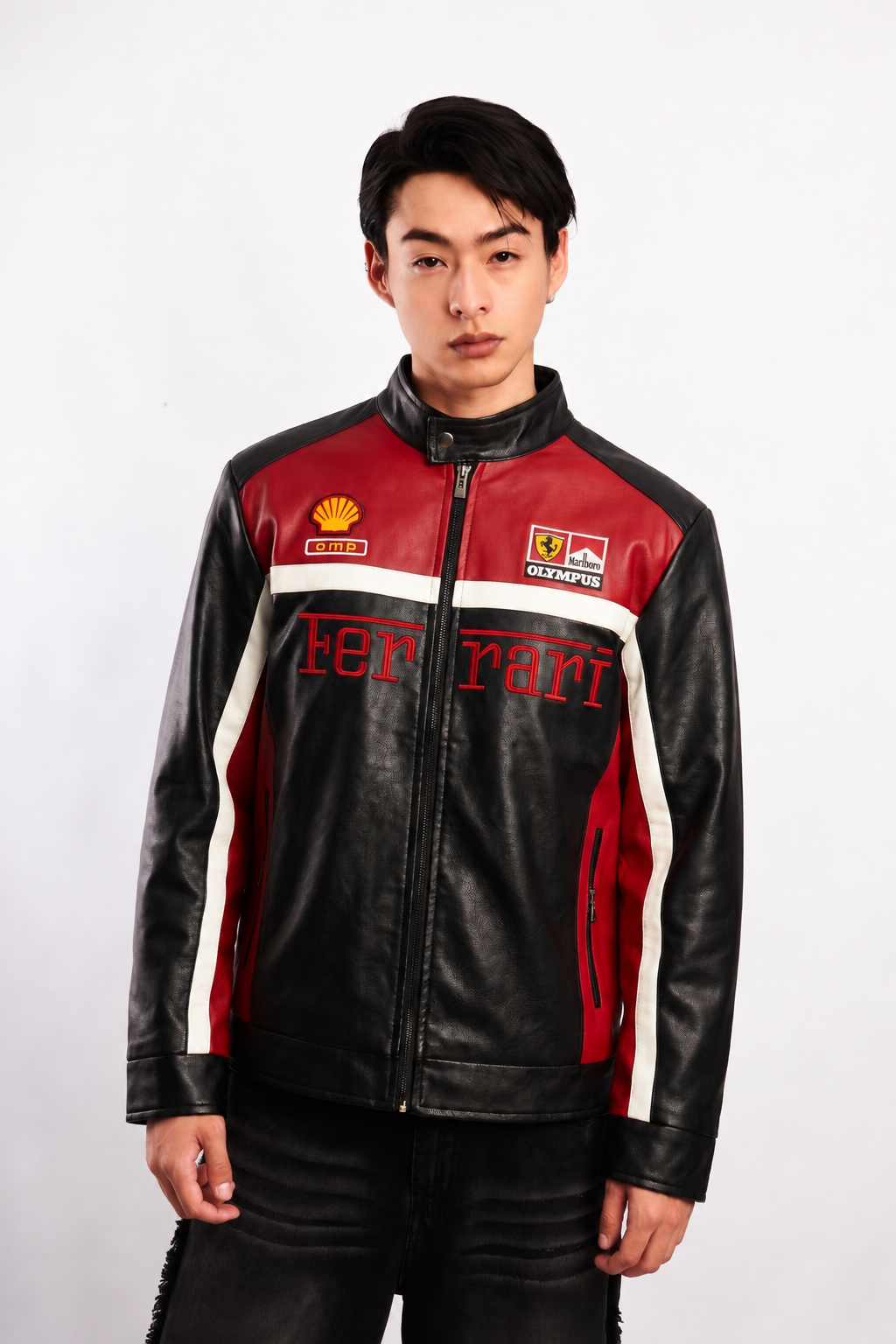 F1 Scuderia Ferrari Schumacher Rosso and Black Edition Vegan Leather Racing Jacket