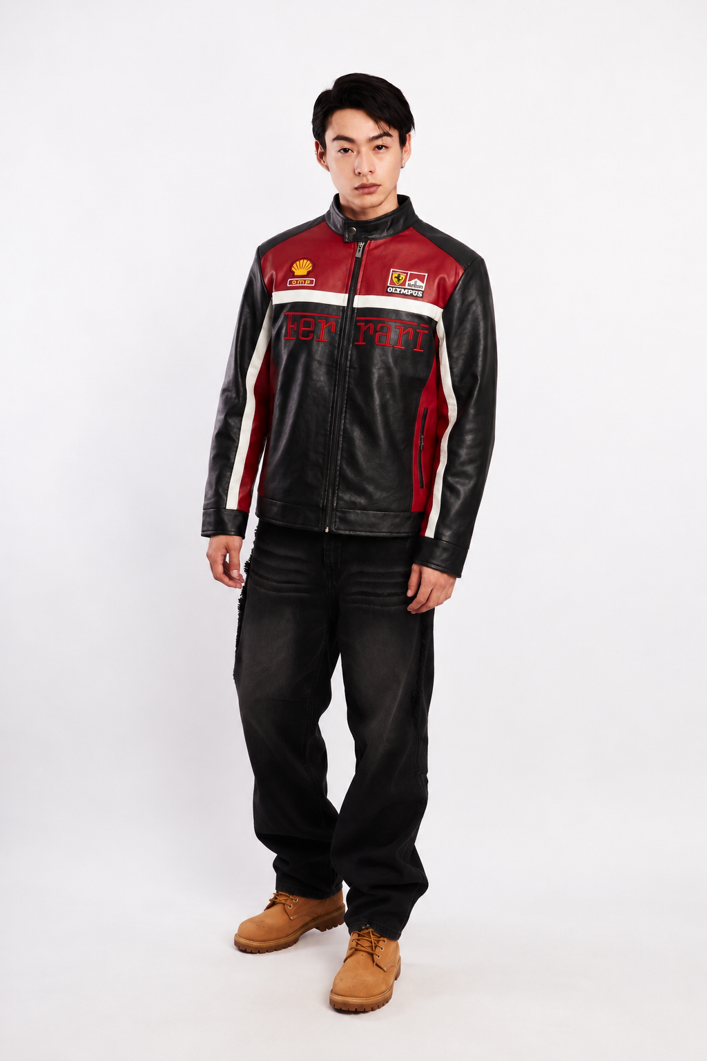 F1 Scuderia Ferrari Schumacher Rosso and Black Edition Vegan Leather Racing Jacket