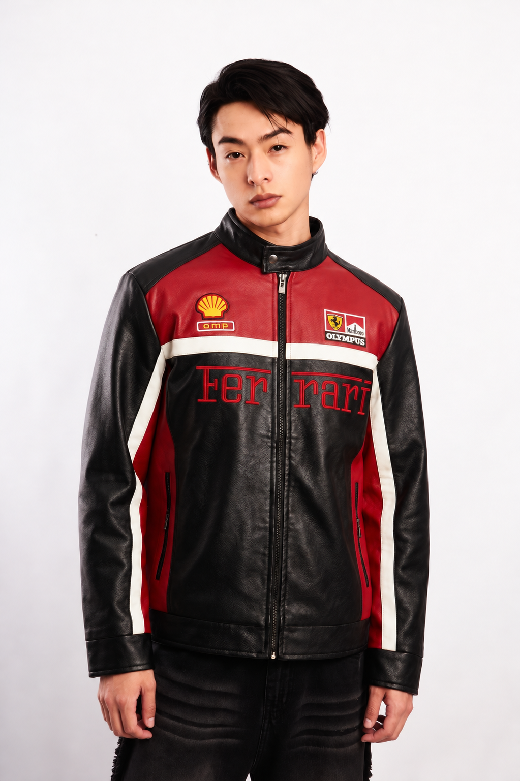 F1 Scuderia Ferrari Schumacher Rosso and Black Edition Vegan Leather Racing Jacket