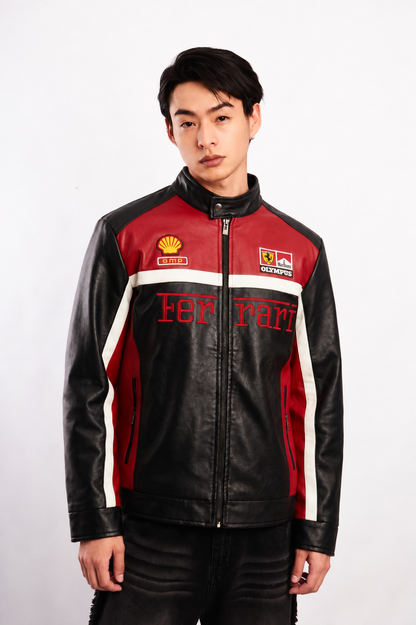 F1 Scuderia Ferrari Schumacher Rosso and Black Edition Vegan Leather Racing Jacket