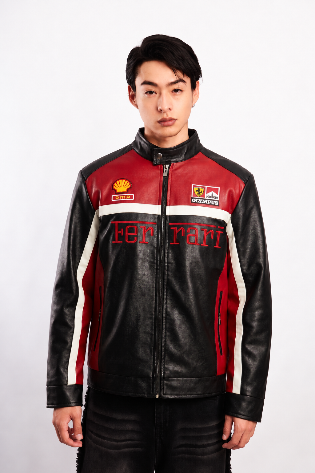 F1 Scuderia Ferrari Schumacher Rosso and Black Edition Vegan Leather Racing Jacket