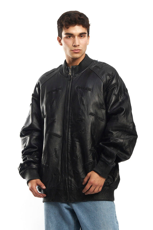 2000 Avirex Full Logo Black Leather Jacket (XL/XXL)