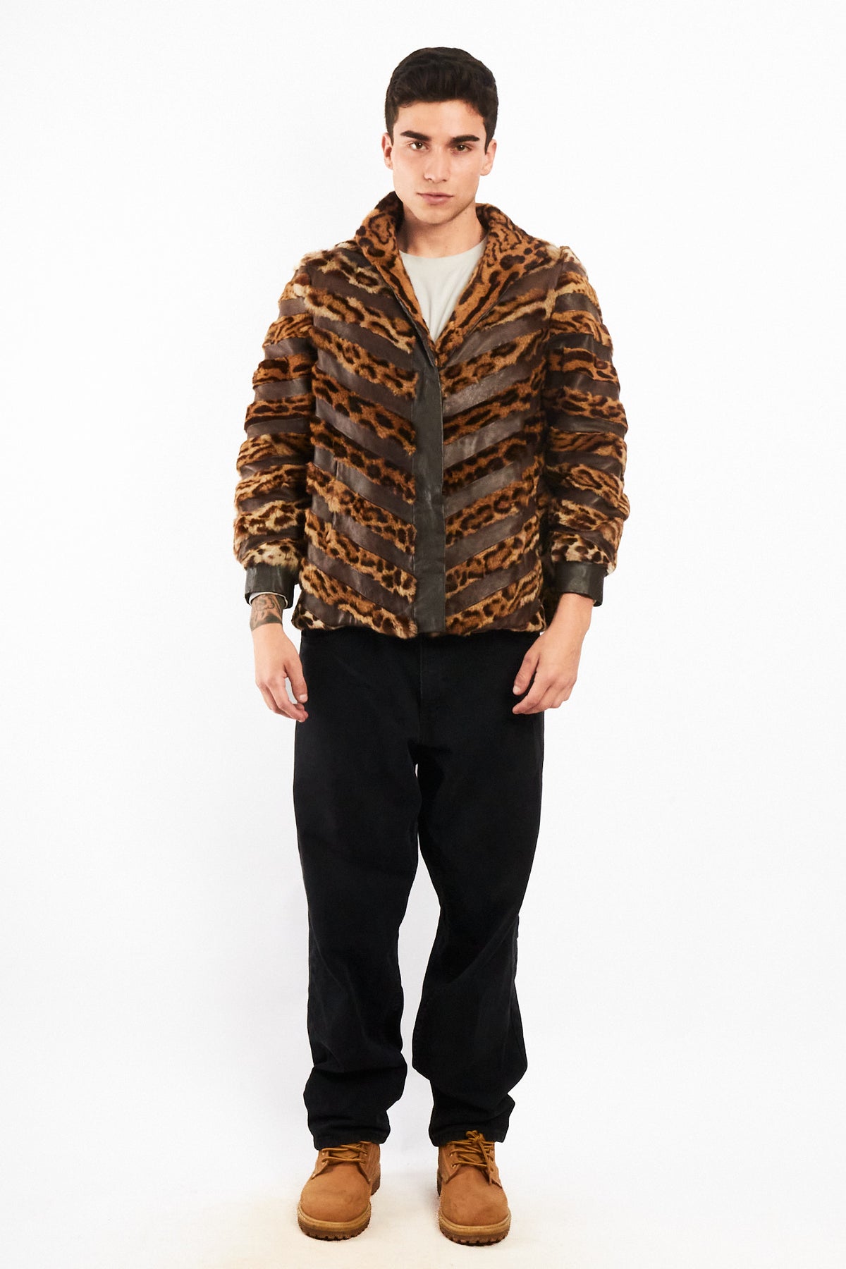 Vintage Leather Leopard Natural Fur Jacket (M/L)