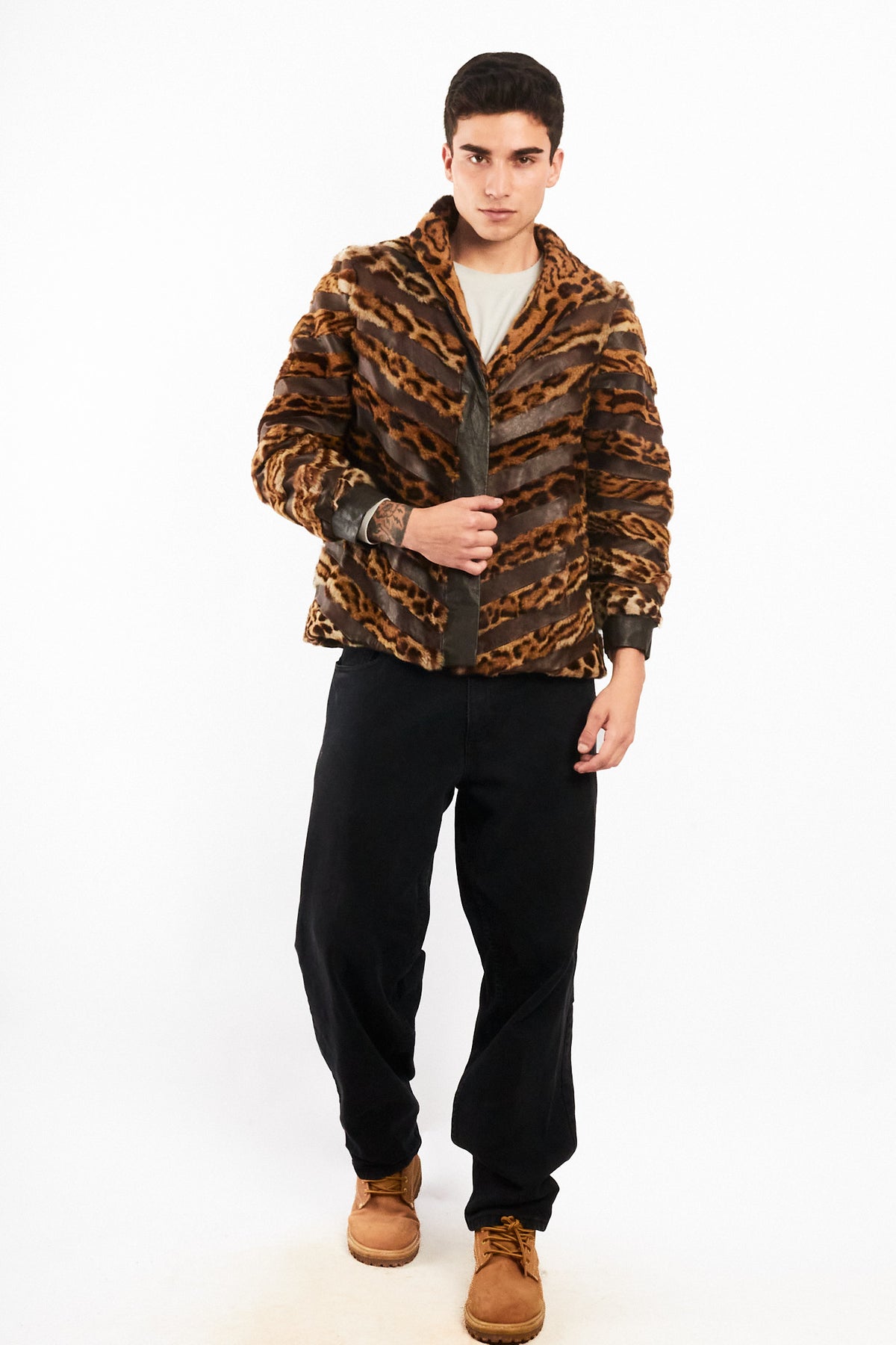 Vintage Leather Leopard Natural Fur Jacket (M/L)
