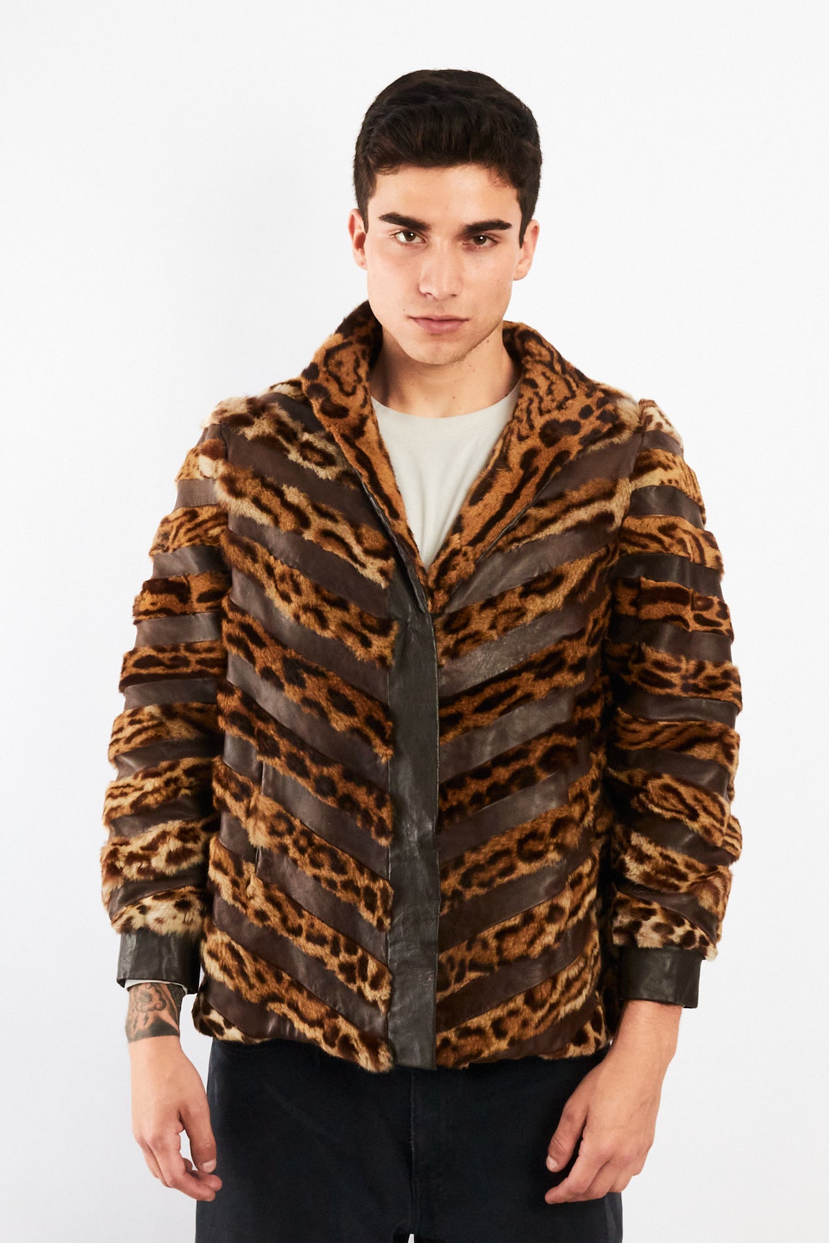 Vintage Leather Leopard Natural Fur Jacket (M/L)