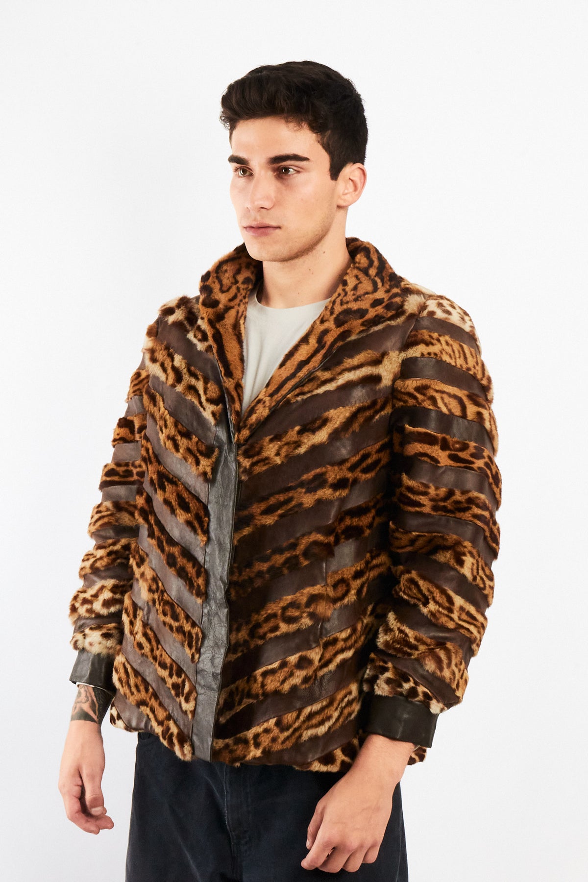 Vintage Leather Leopard Natural Fur Jacket (M/L)