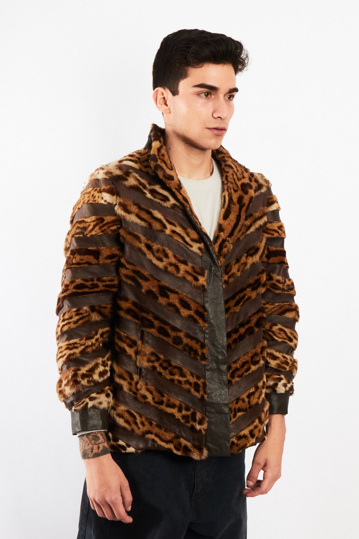 Vintage Leather Leopard Natural Fur Jacket (M/L)